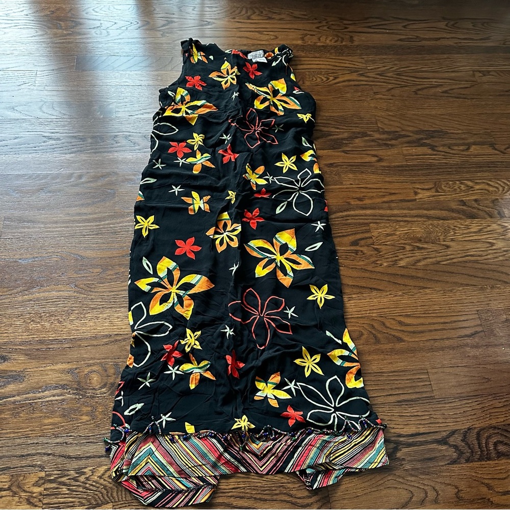 vintage '90s Stonebridge black and yellow floral sleeveless maxi dress